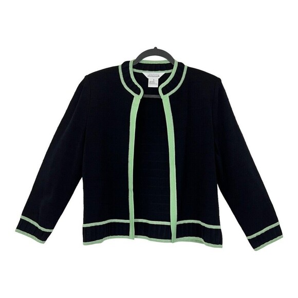 Exclusively Misook Womens Size Small Black Green Trim Open Front Cardigan - Picture 1 of 4